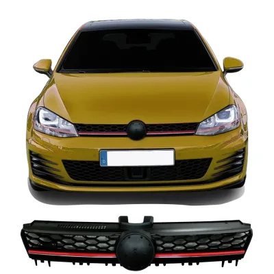 JOM Frontgrill med honeycomb gitter i sort med rød/krom liste til VW Golf 7 årgang 08.2012-