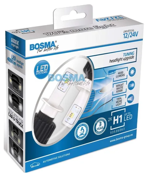 Bosma LED forlygtepærer H1, 12/24V - 2 stk.