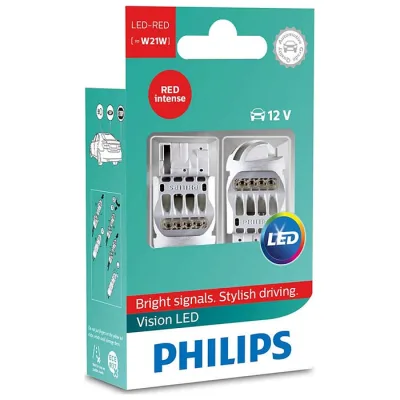 Philips Vision W21W 12V LED bak rød - Sæt