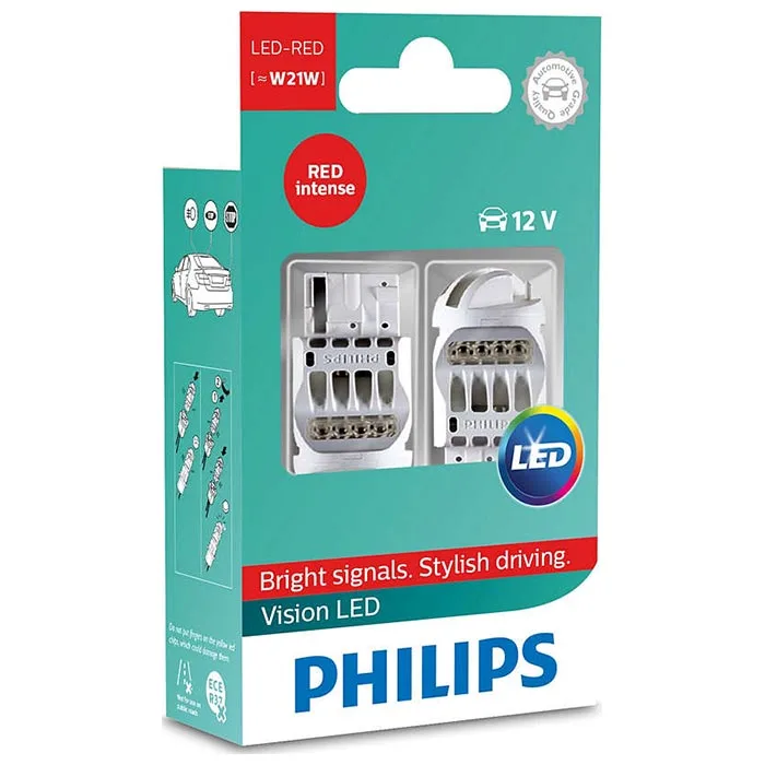 Philips Vision W21W 12V LED bak rød - Sæt