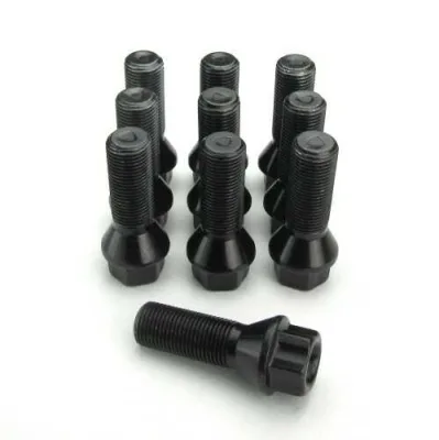 Hjulbolte kegle 14x1,25 - 38 mm gevind, sort, 10 stk.