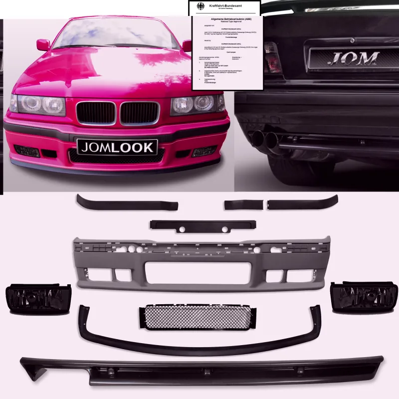 JOM Kofanger kit inkl. røgfarvet tågelygter & hækskørte til BMW 3-serie E36 Sedan, Coupé & Cabriolet