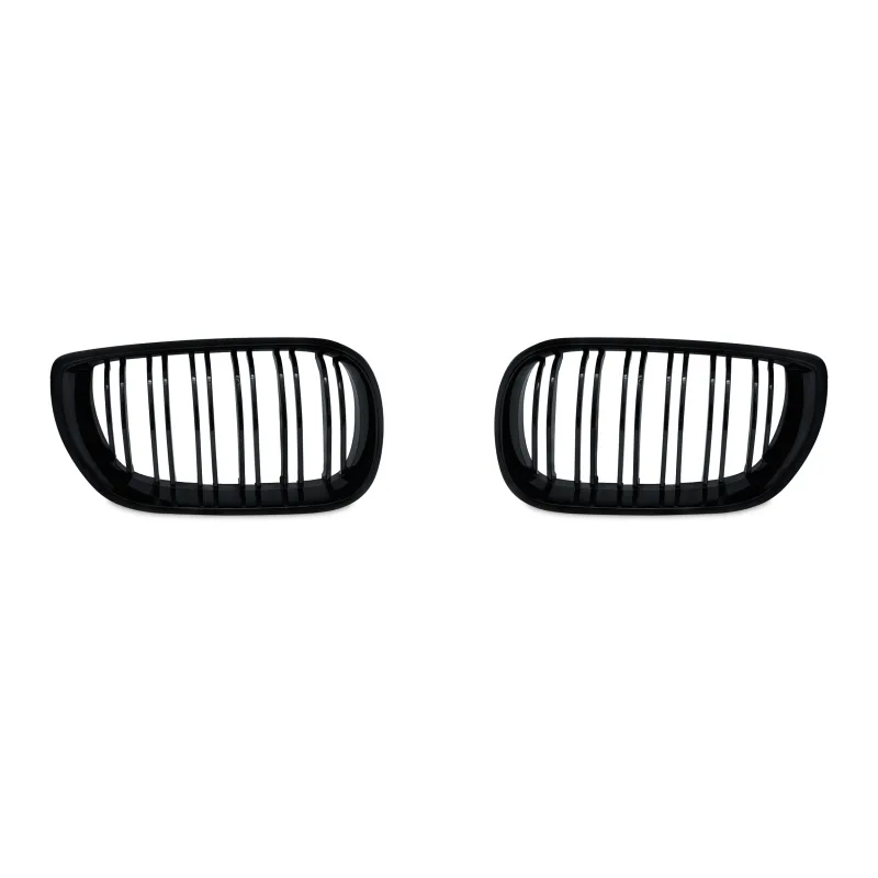 JOM Frontgrill med dobbelt ribbe i blank sort til BMW Serie 3 E46 4-drs, årgang 2001-2005