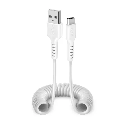 SBS data- og opladning spiralkabel USB 2.0 - USB C. 17-100 cm - Hvid
