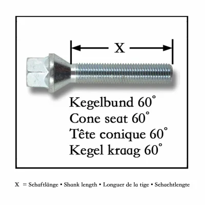 Hjulbolte kegle 14x1,5 - 33 mm gevind, sort, 10 stk.